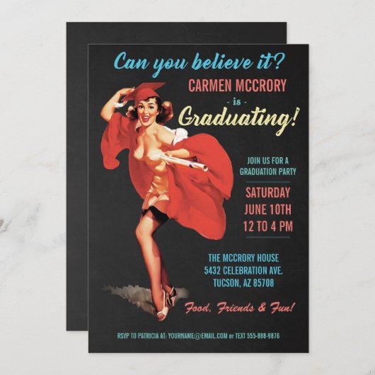  Afstudeeruitnodigingen |  pop-upmeisje Kaart (Voorkant / Achterkant)