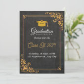 Afstudeeruitnodigingen | Zwart & Goud Kaart (Staand voorkant)