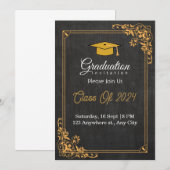 Afstudeeruitnodigingen | Zwart & Goud Kaart (Voorkant / Achterkant)
