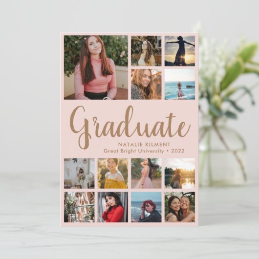 Afstuderen 13 Foto Collage Pink & Gold Afstuderen Aankondiging (Staand voorkant)