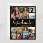 Afstuderen 13 Photo Collage Black & Gold Afstudere Aankondigingskaart (Voorkant / Achterkant)