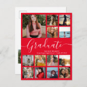 Afstuderen 14 Foto Collage Red en White Afstuderen Aankondigingskaart (Voorkant / Achterkant)