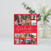 Afstuderen 14 Foto Collage Red en White Afstuderen Aankondigingskaart (Staand voorkant)