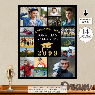 Afstuderen 14 Fotocollage Congrats Zwart Goud Poster