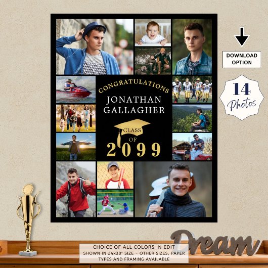 Afstuderen 14 Fotocollage Congrats Zwart Goud Poster