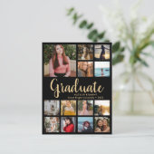 Afstuderen 14 Photo Collage Black & Gold Afstudere Aankondigingskaart (Staand voorkant)