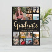 Afstuderen 14 Photo Collage Black & Gold Afstudere Kaart (Staand voorkant)