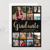 Afstuderen 14 Photo Collage Black & Gold Afstudere Kaart (Voorkant / Achterkant)