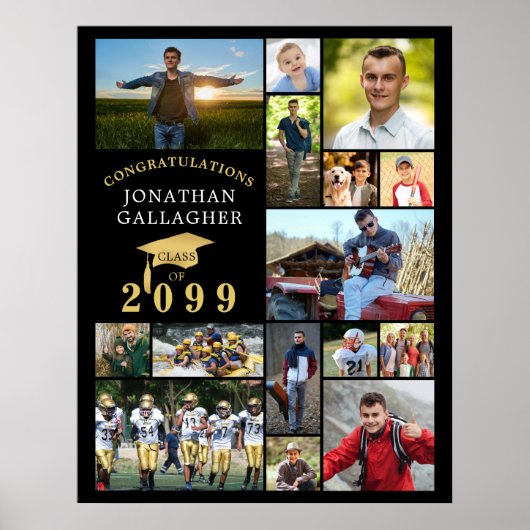 Afstuderen 15 Fotocollage Congrats Zwart Goud Poster (Voorkant)
