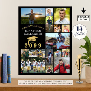 Afstuderen 15 Fotocollage Congrats Zwart Goud Poster