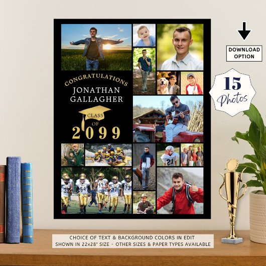 Afstuderen 15 Fotocollage Congrats Zwart Goud Poster