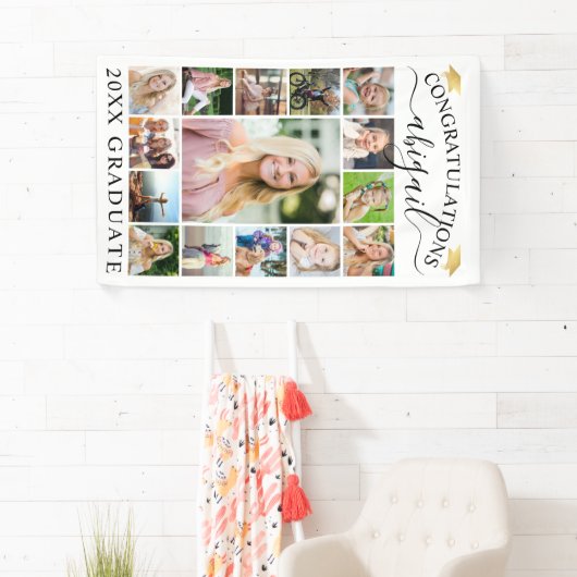 Afstuderen 15 Pet voor Photo Collage Script Gold Spandoek (Insitu)