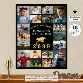 Afstuderen 18 Fotocollage Congrats Zwart Goud Poster