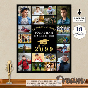 Afstuderen 18 Fotocollage Congrats Zwart Goud Poster