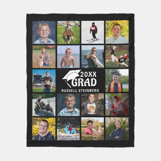 Afstuderen 18 Pet Fotocollage Afstudeerder Jaar zw Fleece Deken (Voorkant)
