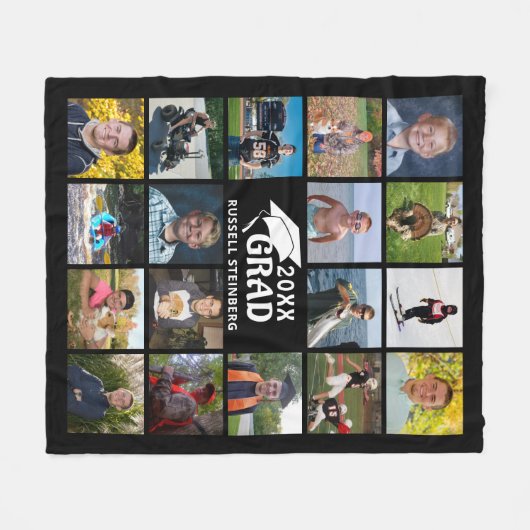 Afstuderen 18 Pet Fotocollage Afstudeerder Jaar zw Fleece Deken (Voorkant (Horizontaal))