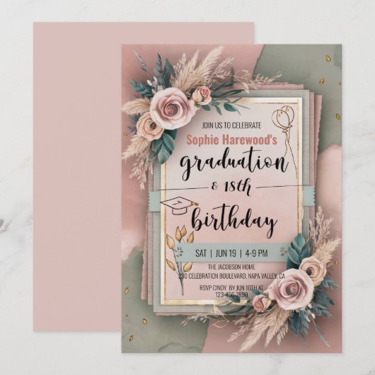 Afstuderen 18e Verjaardag Boho Soft Pastelbloem Kaart (Voorkant / Achterkant)