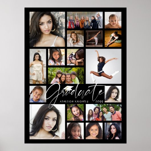 Afstuderen 19 Zwart zwart-wit fotocollage Poster (Voorkant)