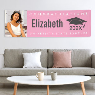 Afstuderen 1 foto modern, eenvoudig roze grijs spandoek