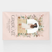 Afstuderen 1 foto roze botanische moderne spandoek (Horizontaal)