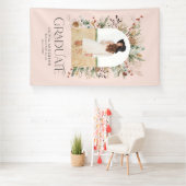 Afstuderen 1 foto roze botanische moderne spandoek (Insitu)