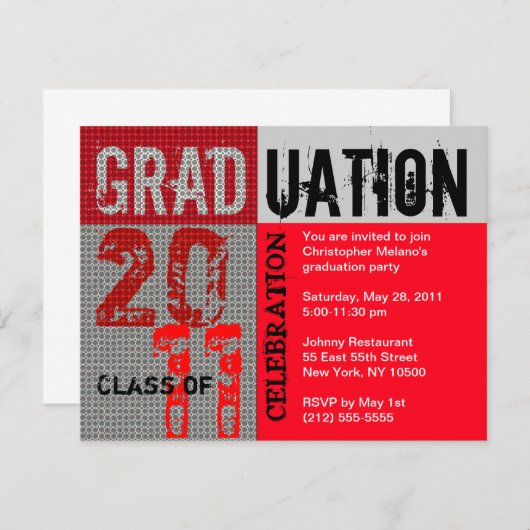 Afstuderen 2011, uitnodiging Red Grey (Voorkant / Achterkant)