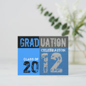 Afstuderen 2012 Grafische blauwe uitnodiging (Staand voorkant)