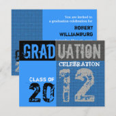Afstuderen 2012 Grafische blauwe uitnodiging (Voorkant / Achterkant)