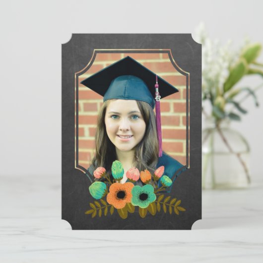 Afstuderen 2015 Bedankt Chalkboard Bloemen Kaart (Staand voorkant)