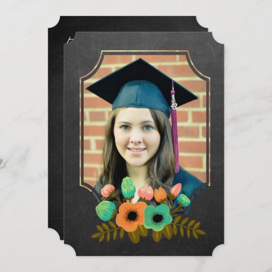 Afstuderen 2015 Bedankt Chalkboard Bloemen Kaart (Voorkant / Achterkant)