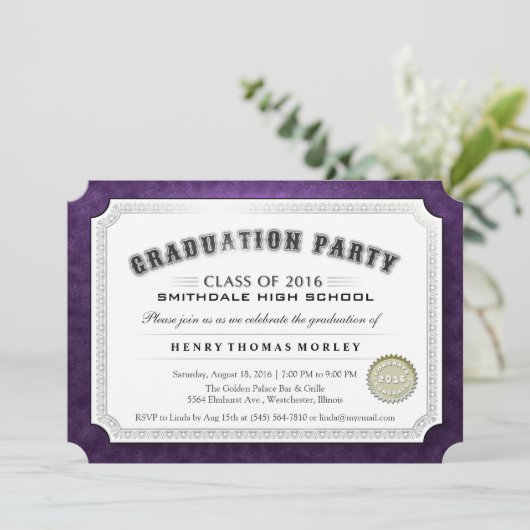 afstuderen 2016 Uitnodiging voor Paars en wit (Staand voorkant)