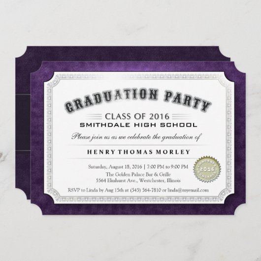afstuderen 2016 Uitnodiging voor Paars en wit (Voorkant / Achterkant)