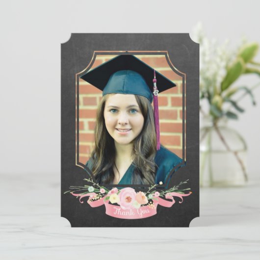 Afstuderen 2017 Bedankt Chalkboard Bloemen Kaart (Staand voorkant)