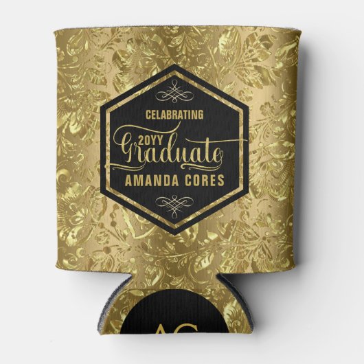 Afstuderen 2017 Typografie & Gold Floral Damaskers Blikjeskoeler (Voorkant)