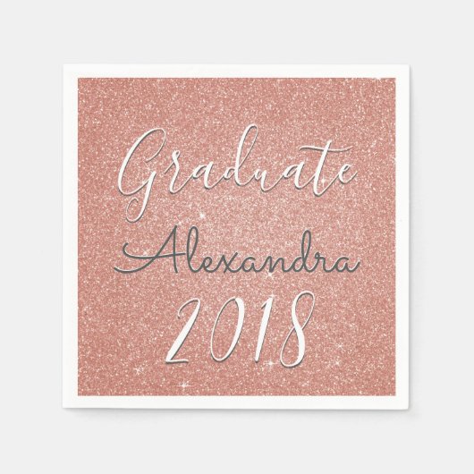 Afstuderen 2018 Roos Gold - Blush Pink Glitter Servet (Voorkant)