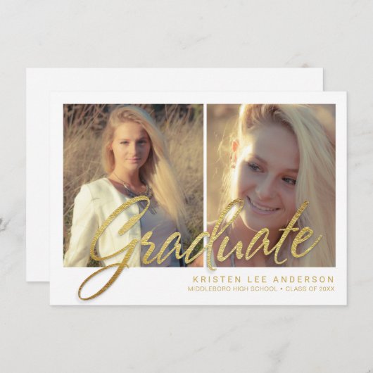 Afstuderen 2019 Nep goud folie 2-foto script Kaart (Voorkant / Achterkant)