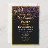 Afstuderen 2019 partij chic black confetti gold kaart (Voorkant)