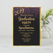 Afstuderen 2019 partij chic black confetti gold kaart (Staand voorkant)