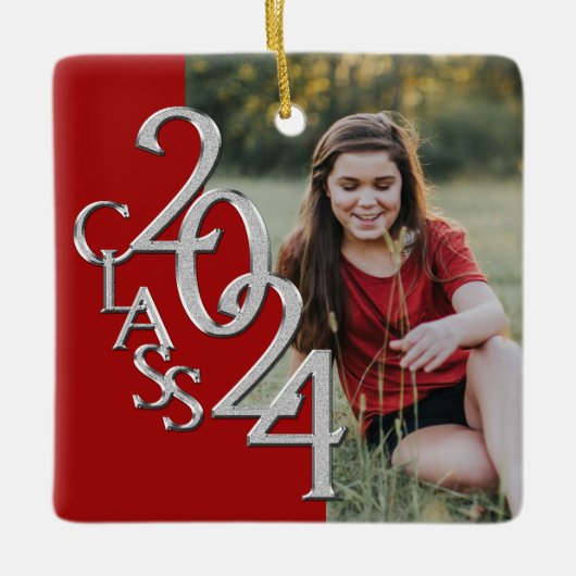 Afstuderen 2021 met foto Red Silver Keramisch Ornament (Voorkant)
