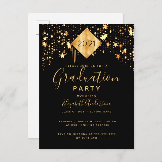 Afstuderen 2021 partij topper zwarte gouden sterre briefkaart (Voorkant / Achterkant)
