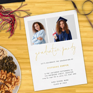 Afstuderen 2022 2 Foto's Afstudeerder Party Gold R Folie Uitnodiging