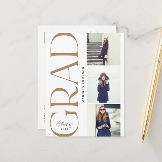 Afstuderen 2022 3 Foto Party Gold Aankondigingskaart (Voorkant / Achterkant in situ)