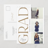 Afstuderen 2022 3 Foto Party Gold Aankondigingskaart (Voorkant / Achterkant)