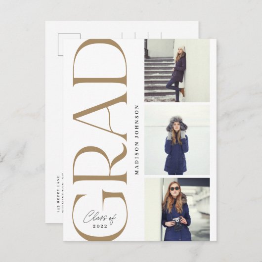 Afstuderen 2022 3 Foto Party Gold Aankondigingskaart (Voorkant / Achterkant)