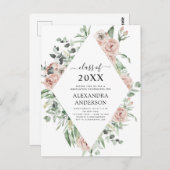 Afstuderen 2022 Dusty Pink Floral Greenery Invitat Briefkaart (Voorkant / Achterkant)