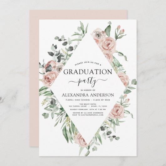 Afstuderen 2022 Dusty Pink Floral Greenery Kaart (Voorkant / Achterkant)