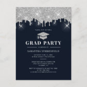 Afstuderen 2022 Navy Silver Glitter Graduation Par Uitnodiging Briefkaart (Voorkant)