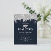Afstuderen 2022 Navy Silver Glitter Graduation Par Uitnodiging Briefkaart (Staand voorkant)
