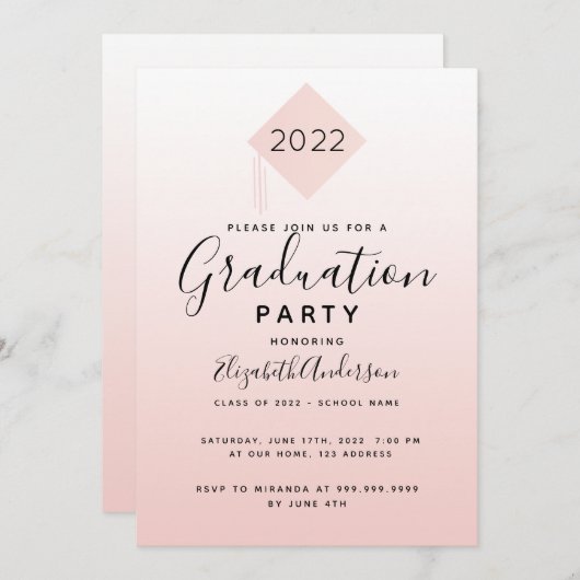 Afstuderen 2022 roos gouden topper meisje kaart (Voorkant / Achterkant)