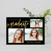 Afstuderen 2022 Trendy 3 Foto Collage Party Folie Uitnodiging (Staand Voorkant)